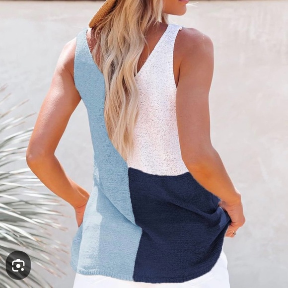 🌴 Sleeveless Knit Tri-Block Colorful Tank, Size M - Picture 2 of 8